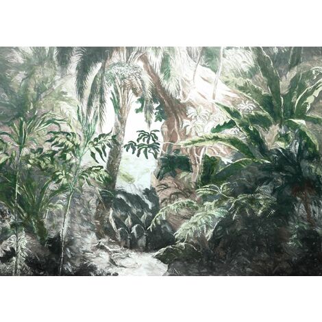 papier peint panoramique jungle vert et gris - Komar