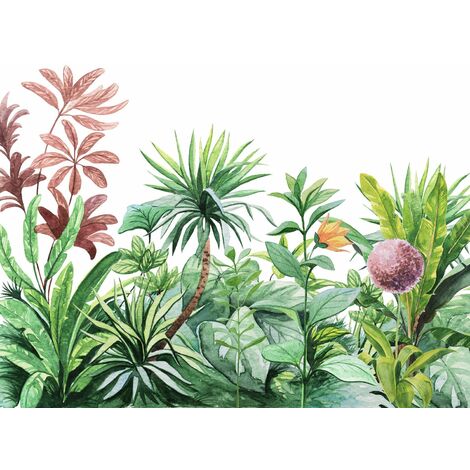 papier peint panoramique jungle vert et rose - Komar