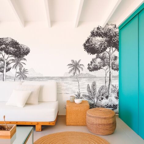 Papier peint panoramique - La Plage - Noir - intissé : 150g/m² - 9 lés : 432x270cm