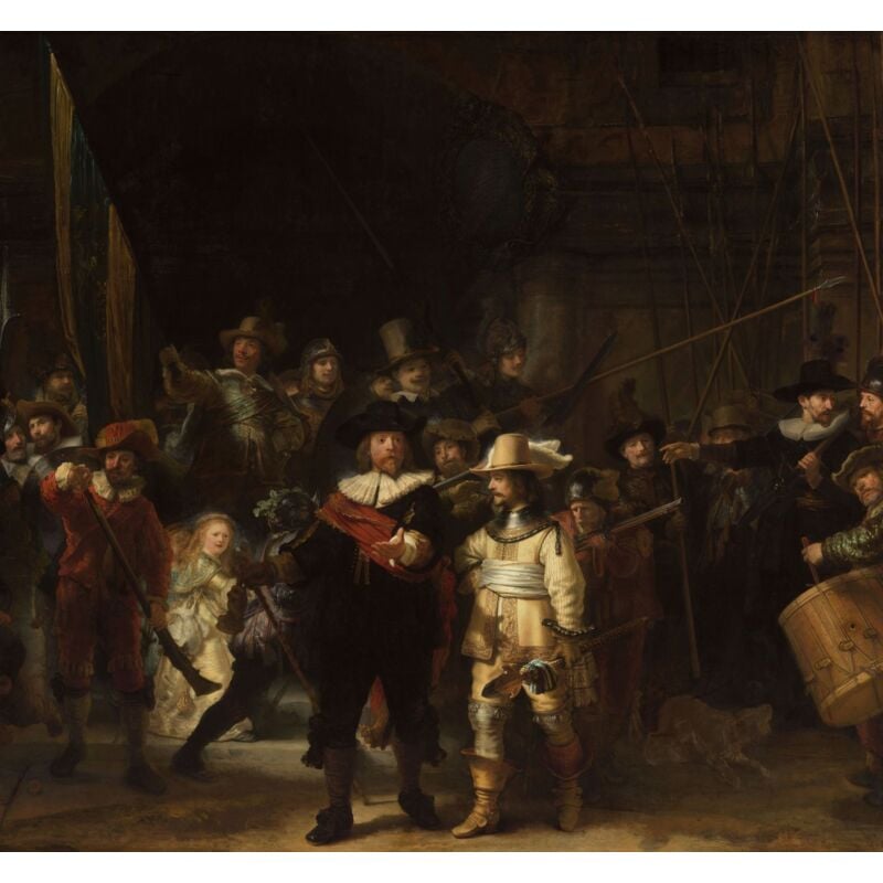 Sanders&sanders - papier peint panoramique La Ronde de Nuit de Rembrandt van Rijn marron