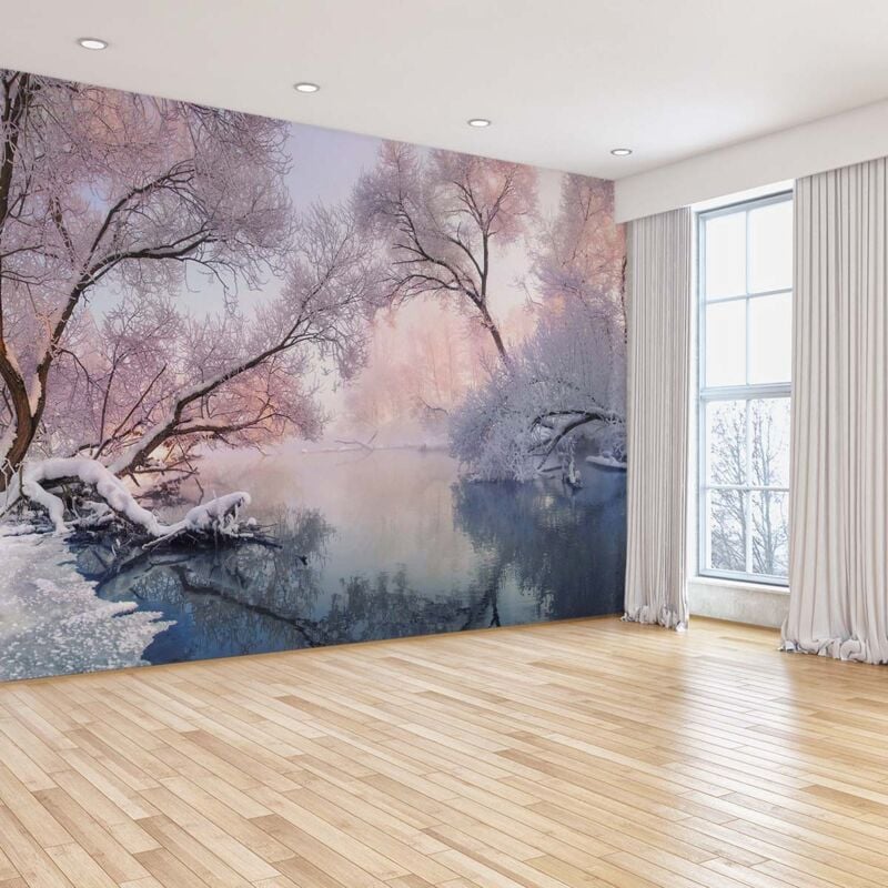 Papier peint panoramique lac sous la neige