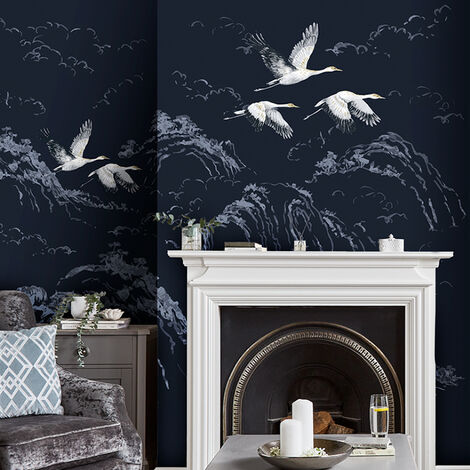 Papier peint panoramique Laura Ashley Animalia 280 x 300cm Bleu - Bleu