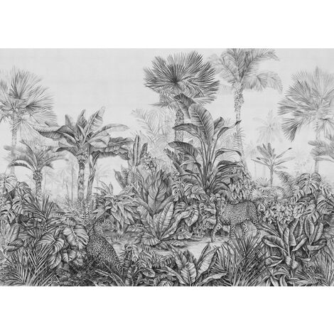 Papier peint panoramique Léopards - 350 x 250 cm de Komar - noir et blanc