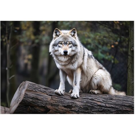 Papier peint panoramique loup forêt 3D animaux nature 250x175 cm mural salon chambre décoration