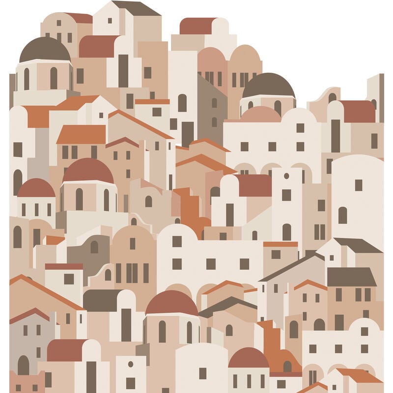 Estahome - papier peint panoramique maisons méditerranéennes terracotta