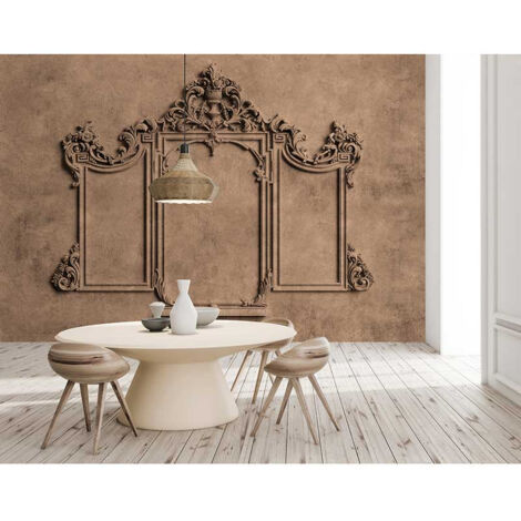 Papier peint panoramique marron 3D Tapisserie panoramique terracotta aspect moulure Papier peint panoramique élégant trompe l'oeil