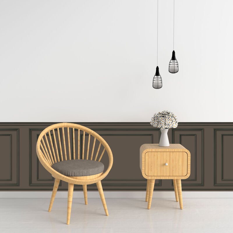 Papier peint panoramique, marron, effet garantit trompe l'oeil, boiseries soubassement, 75 cm x 200 cm