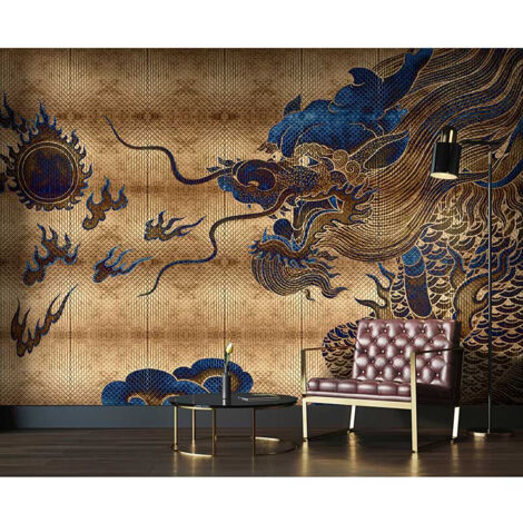 Papier peint panoramique marron pour bureau Tapisserie panoramique design motif dragon Papier peint panoramique original pour salon
