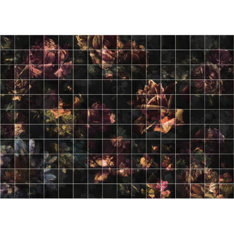 Papier peint panoramique méditerranéen,modern,vintage & retro Fleurs en Carreaux