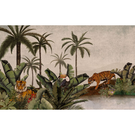Papier peint panoramique méditerranéen,vintage & retro Jungle du Tigre
