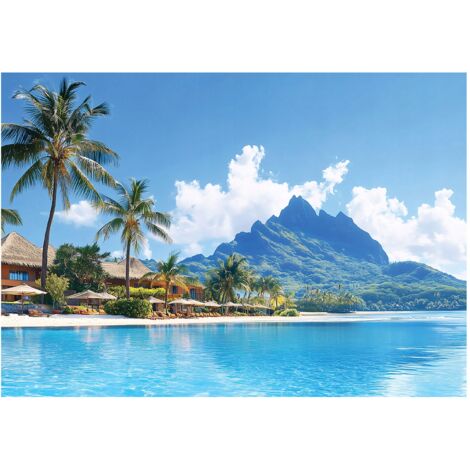 Papier peint panoramique mer palmiers plage 3D nature 400x280 cm mural salon chambre grand format