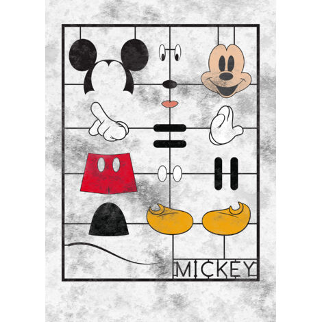 papier peint panoramique Mickey Mouse gris, rouge et jaune  - Disney