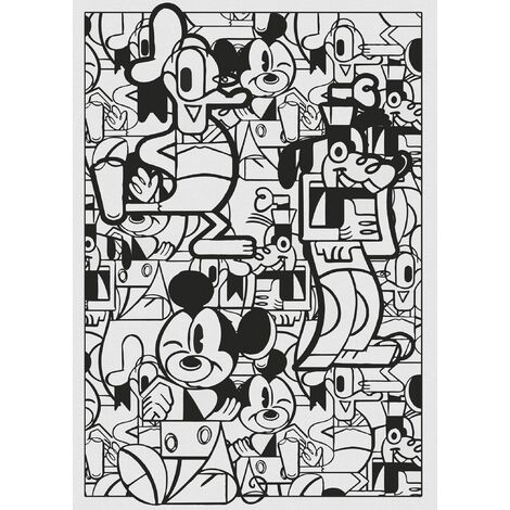 papier peint panoramique Mickey Mouse noir et blanc  - Disney