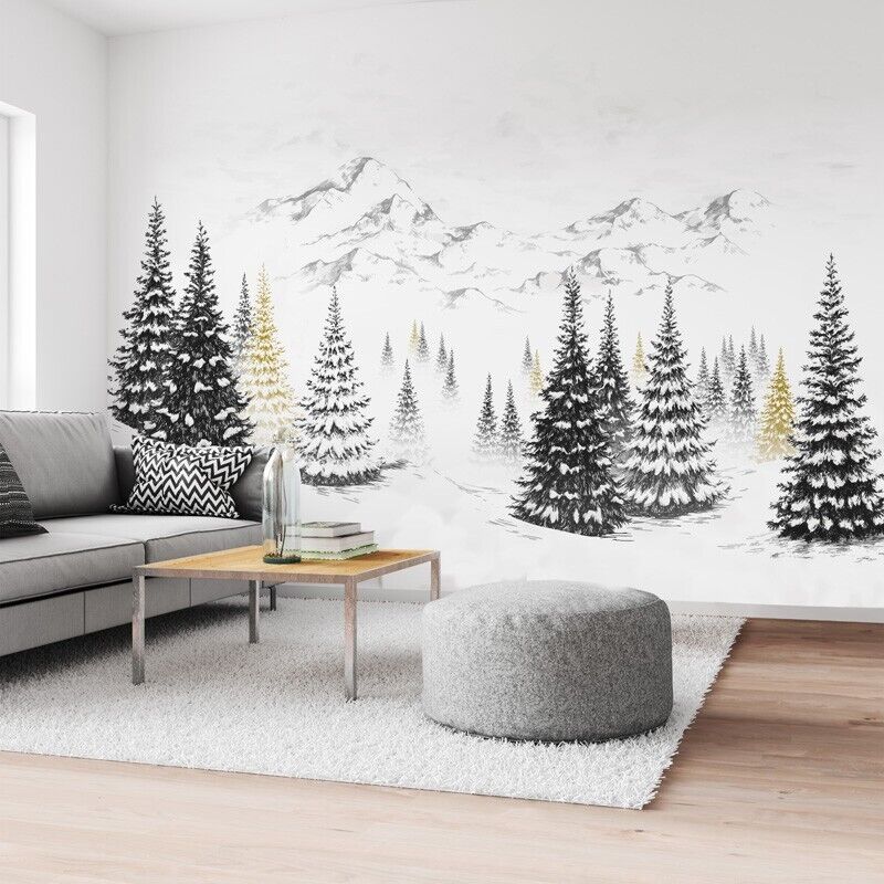 99déco - Papier Peint Panoramique Montagne Noir et Dorée - 99DECO - L432xH270cm