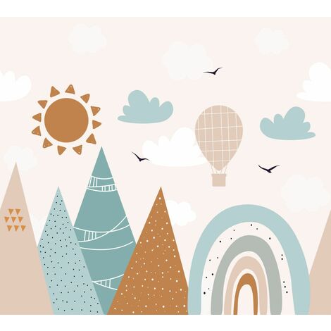 papier peint panoramique montagnes bleu gris et orange chaude  - ESTAhome