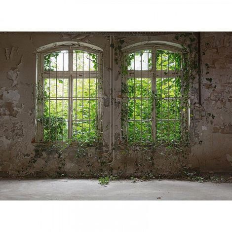Papier peint panoramique motif fenêtre Tapisserie panoramique verte et blanche pour chambre Papier peint panoramique nature lière