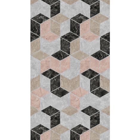 papier peint panoramique motif graphique gris, beige, noir et rose  - Livingwalls