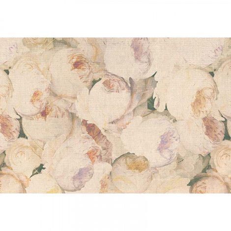 Papier peint panoramique motif pivoine beige Tapisserie panoramique beige à fleurs pour couloir Papier peint panoramique vintage floral