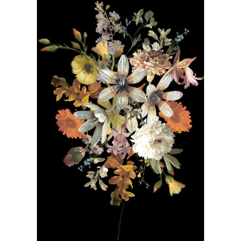 papier peint panoramique nature morte de fleurs multicolore sur noir  - ESTAhome