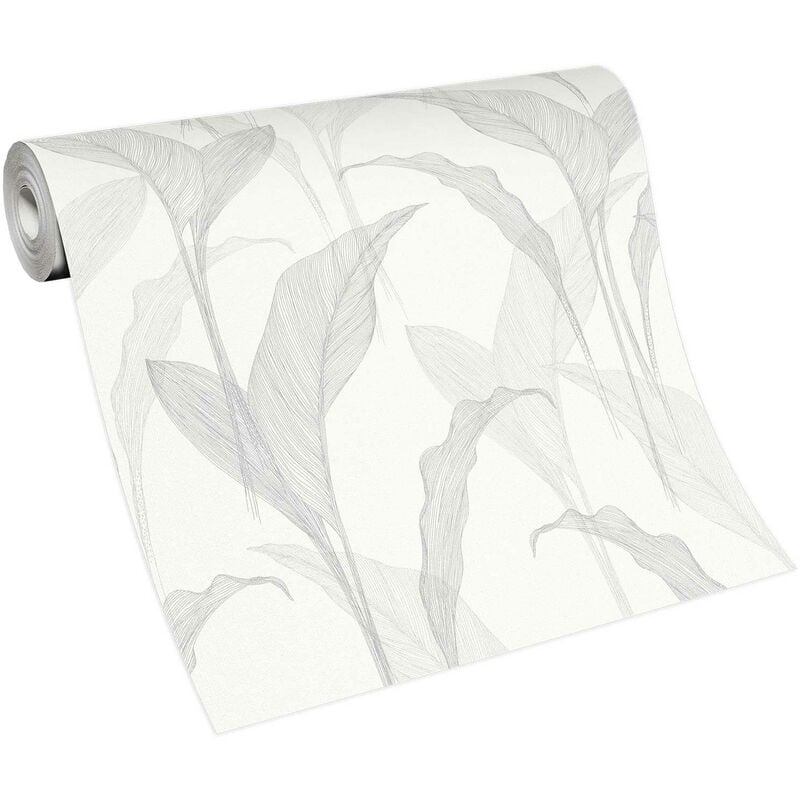 Papier peint panoramique nature Tapisserie panoramique fleurie beige & grise Papier peint panoramique motif feuille salon & chambre