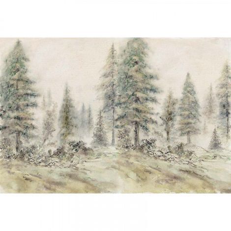 Papier peint panoramique nature vert effet peinture Tapisserie panoramique arbre pour salon Papier peint panoramique paysage forêt pour chambre