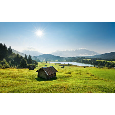 Papier peint panoramique naturel Prairie de Montagne devant Karwendel
