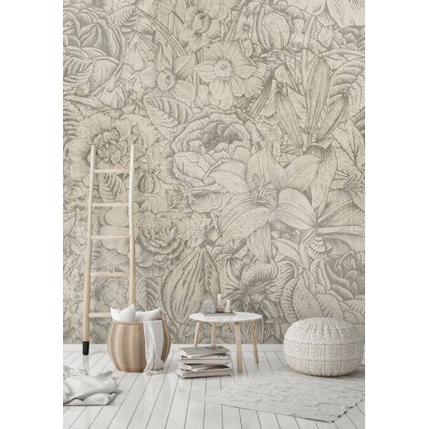 Papier peint panoramique noir et blanc jungle chambre adulte | Tapisserie panoramique tropical angle de mur | Papier peint panoramique floral nature - 270 x 400 cm (4 pièces)