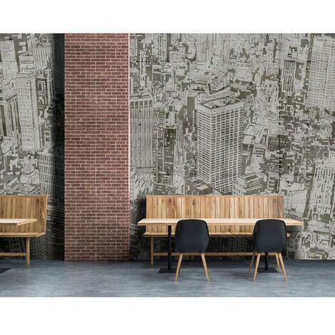 Papier peint panoramique noir et blanc restaurant Tapisserie panoramique urbain tendance chambre ado Papier peint panoramique design gratte ciel