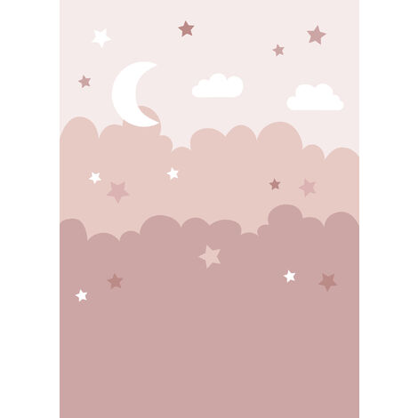 papier peint panoramique nuages et étoiles rose  - ESTAhome