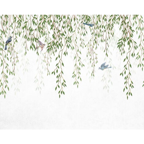 Papier peint panoramique oiseaux dans la nature - 3,5 x 2,79 m de Sanders & Sanders - vert et bleu