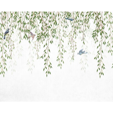 papier peint panoramique oiseaux dans la nature vert et bleu  - Sanders & Sanders
