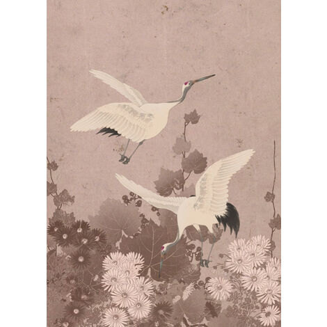Papier peint panoramique oiseaux de grue - 2 x 2,79 m de ESTAhome - gris rose