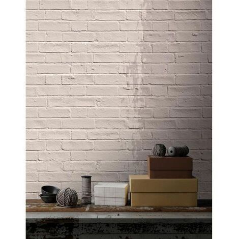 Papier peint panoramique original effet mur en brique Tapisserie panoramique idéale pour chambre Papier peint panoramique beige crème pour bureau