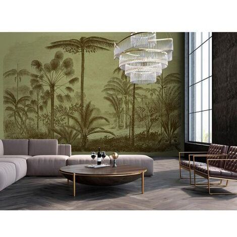 Papier peint panoramique original idéal pour chambre Tapisserie panoramique design motif palmier Papier peint panoramique tropical pour salon