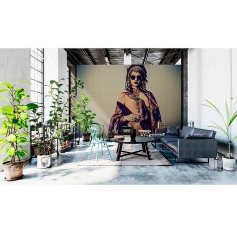 Papier peint panoramique original portrait femme Tapisserie panoramique bohème pour salon Papier peint panoramique idéal pour bureau