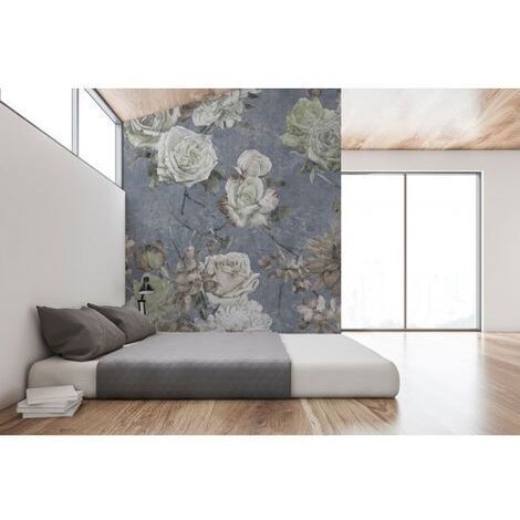 Papier peint panoramique original pour chambre Tapisserie panoramique élégant motif floral Papier peint panoramique nature bleu idéal pour bureau