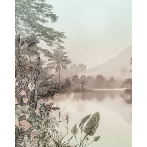 papier peint panoramique palmiers beige et gris vert - Komar