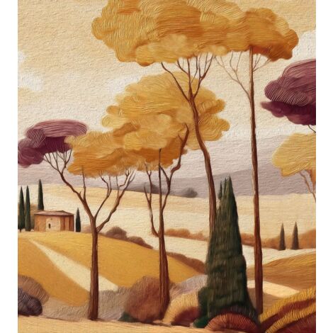 papier peint panoramique paysage italien beige, jaune ocre et violet - ESTAhome