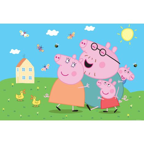 papier peint panoramique Peppa Cochon vert, bleu et rose  - Sanders & Sanders