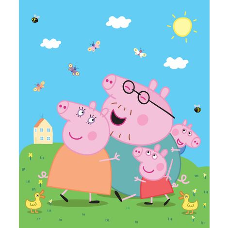 papier peint panoramique Peppa Cochon vert, bleu et rose  - Sanders & Sanders
