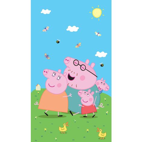 papier peint panoramique Peppa Cochon vert, bleu et rose  - Sanders & Sanders