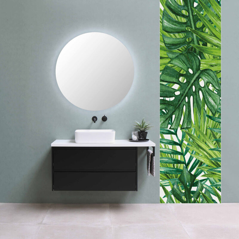 Papier peint intissé tropical, 250 cm x 75 cm, grandes feuilles de fougères, illustration panoramique.