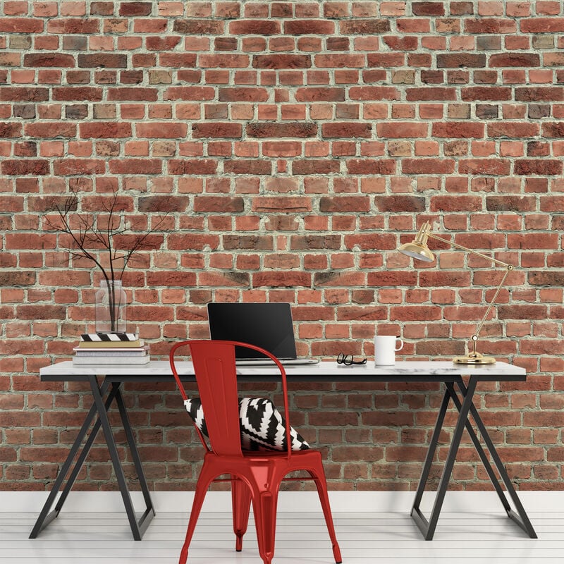 Papier peint intissé industriel 250 cm x 270 cm, brique rouge, décor photo mur, décoration intérieure.