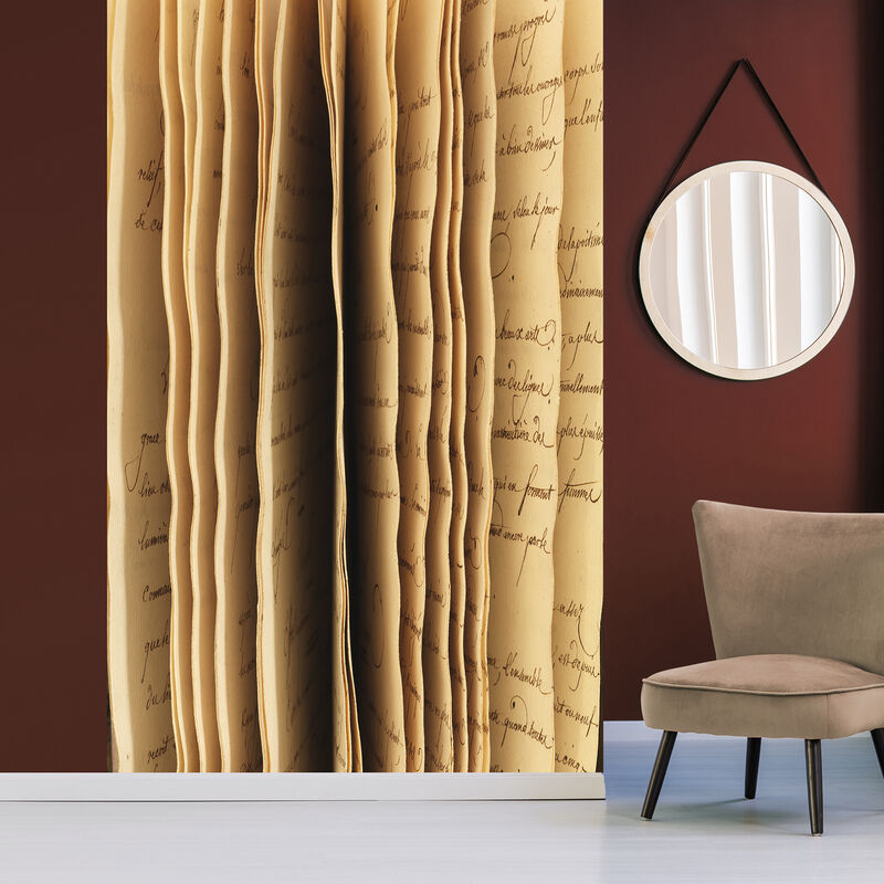 Papier peint intissé vintage, 250 cm X 150 cm, style calligraphie, document ancien de bibliothèque, panoramique.