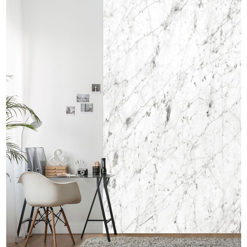 Papier peint intissé marbre blanc, style contemporain, mur de pierre naturelle, 250 cm x 150 cm