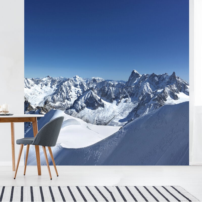 Papier peint intissé panoramique montagne enneigée, 250 cm x 250 cm, photo vu panoramique neige