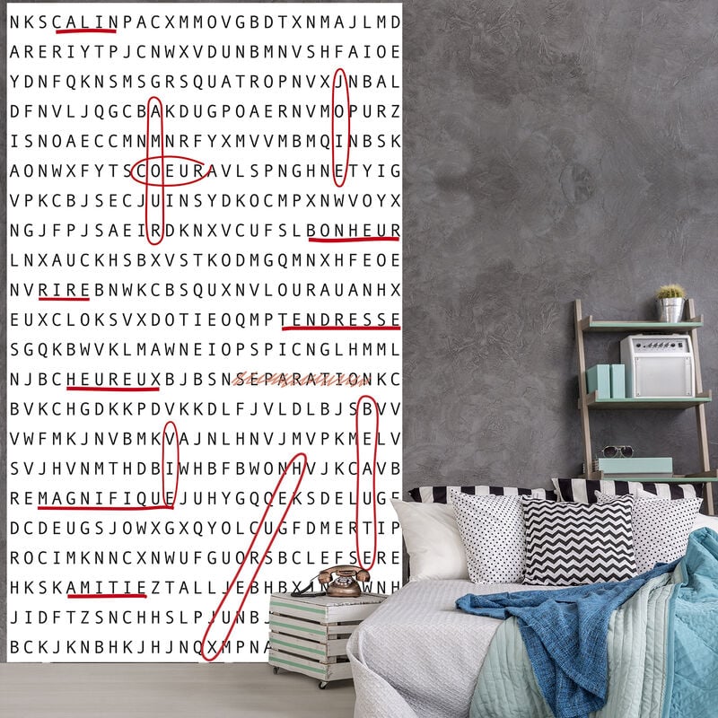 Papier peint intissé mots mêlés, décoration murale grand format, 250 cm x 150 cm, panoramique
