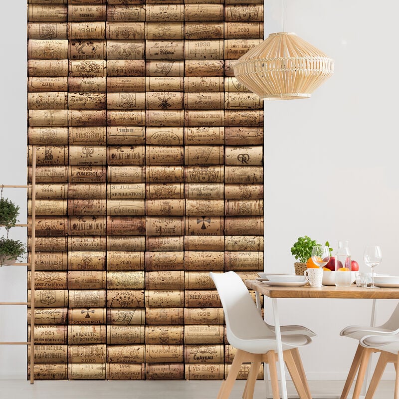 Papier peint intissé rustique, collection bouchons liège, 250x150cm, style vintage, panoramique.