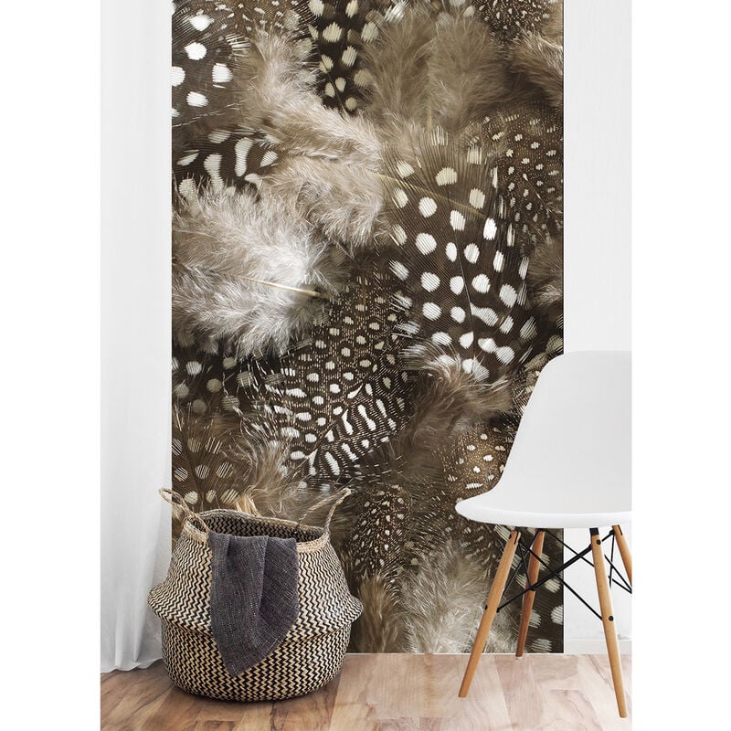 Papier peint intissé panoramique, motif plumes douces, 250 cm x 150 cm