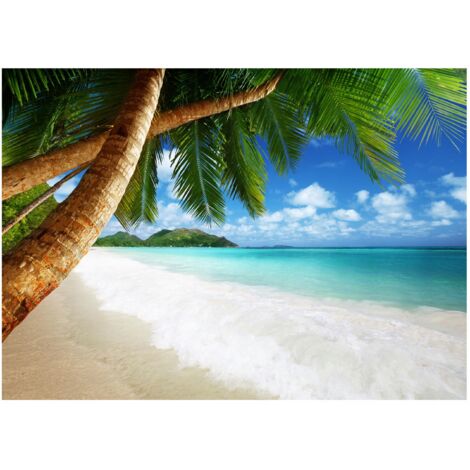Papier peint panoramique plage mer palmiers décoration murale – 200 x 140 cm Wallarena